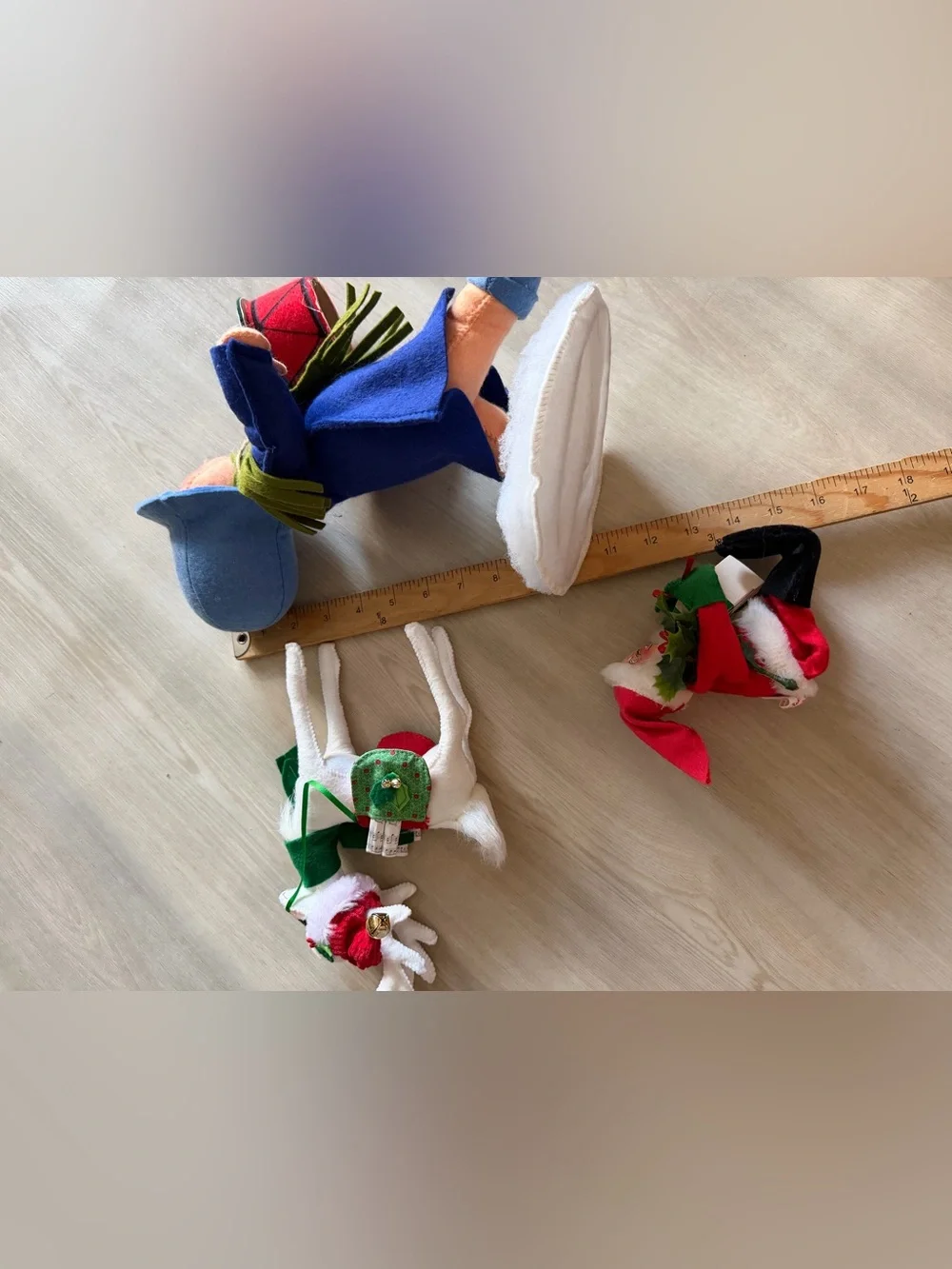 Lot of 3 Vintage Annalee Christmas Drummer Boy / Santa / Reindeer Dolls Felt USA